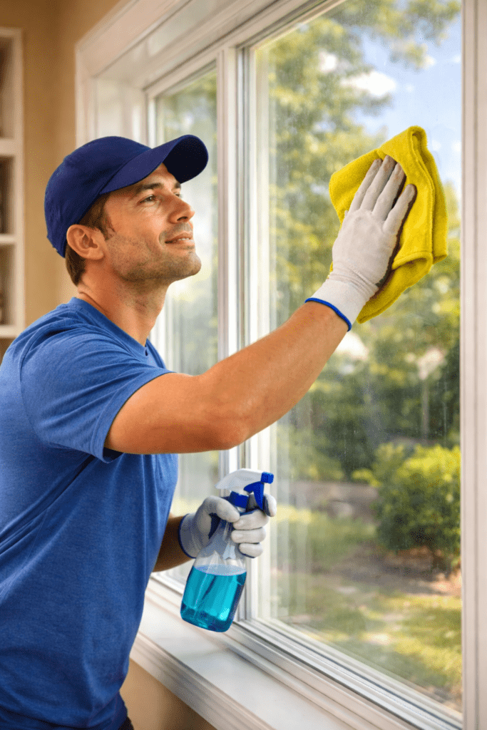 Man Wiping Interior Window