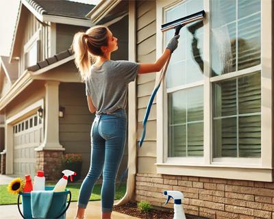 Squeegee Washing Outside Windows